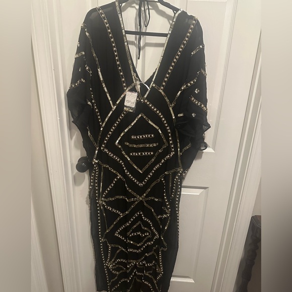 Free People Space Odyssey Kaftan 
Black and Gold Embellished Dress - Picture 1 of 2